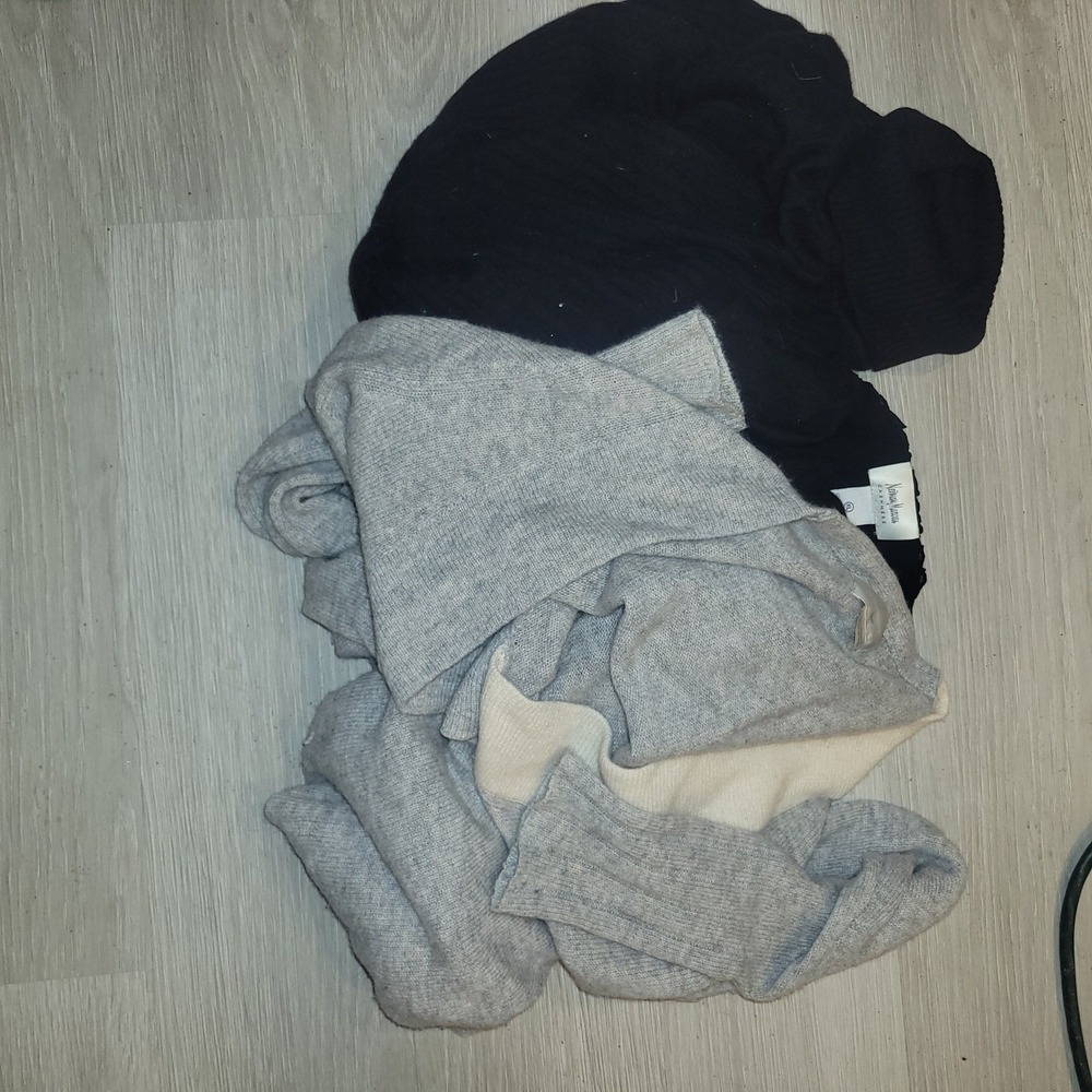 CRAFTERS LOT 3 Cashmere sweaters 1 new 2 Black 1 Gray‎ size L XL with holes